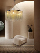 Axyaa Chrome Gold Metal Chain Pendant Chandelier for Modern Living Room Lighting