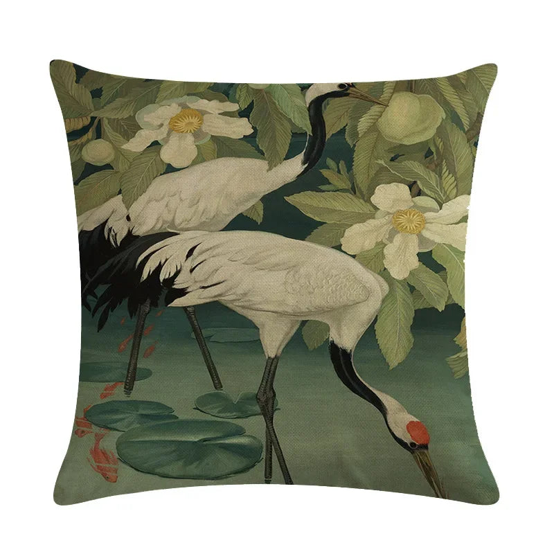 Luxury Bird Cotton Linen Cushion Cover by Axyaa for Home Decor