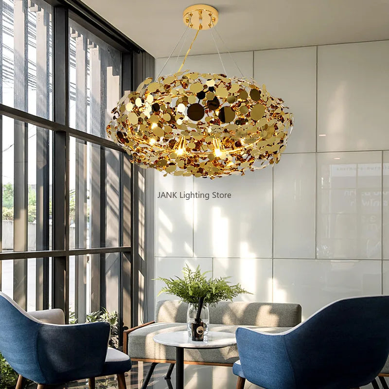 Axyaa Stainless Steel Golden Chandelier for Restaurant, Bedroom, and Cafe
