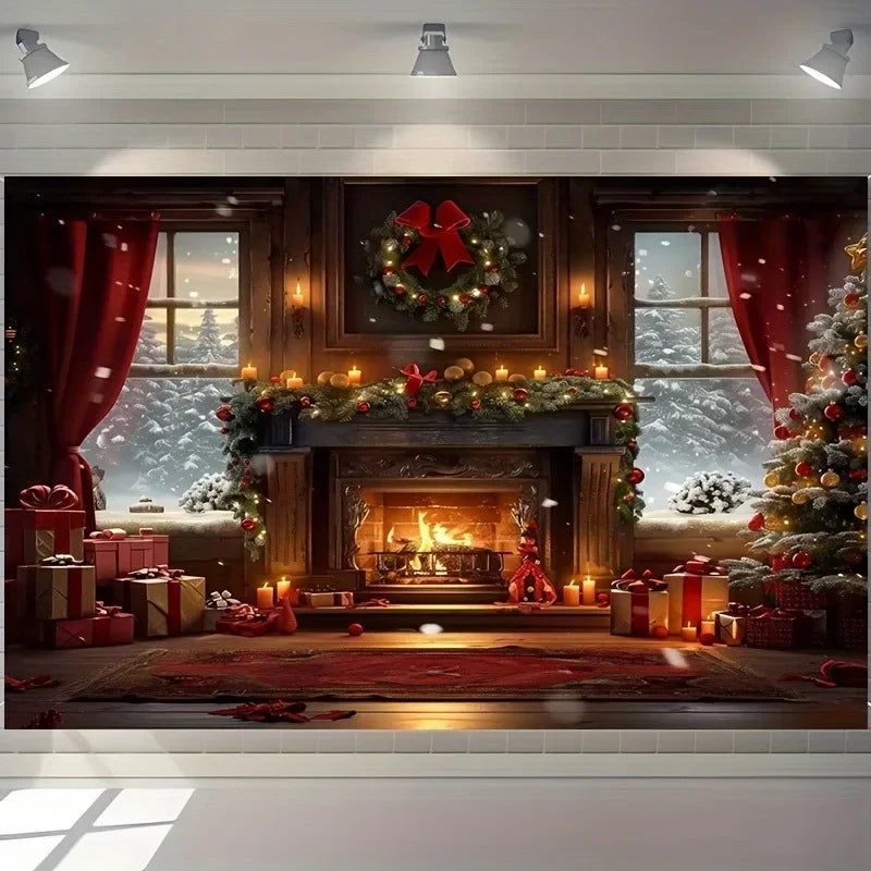 Axyaa Christmas Party Decoration Background Cloth Stove Garland Wall Tapestry