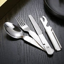 Axyaa 4-in-1 Stainless Steel Picnic Cutlery Set - Dining Knife Fork Spoon Bottle Opener