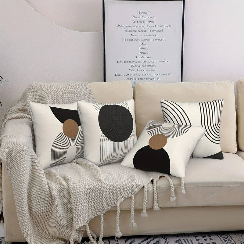 Geometric Round Line Pattern Pillow Cover for Modern Minimalist Home Decor