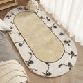 Axyaa French Flower Creamy Oval Bedside Carpet Medieval Style Retro Soft Rug