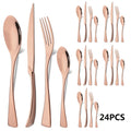 Axyaa 24Pcs Black Stainless Steel Flatware Set Steak Knife Fork Spoon Teaspoon Cutlery