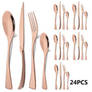 Axyaa 24Pcs Black Stainless Steel Flatware Set Steak Knife Fork Spoon Teaspoon Cutlery