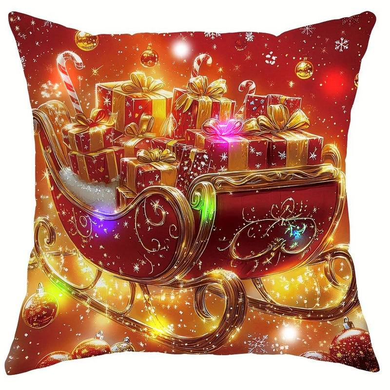 Axyaa LED Christmas Pillowcase with Santa & Snowman Garland Pattern
