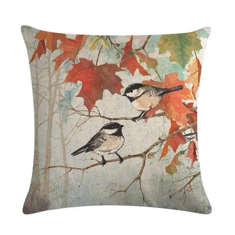 Axyaa Retro Bird Branch Linen Pillow Cover for Home Decor and Comfort