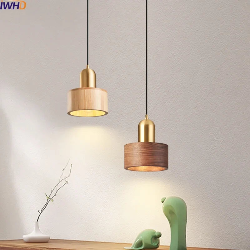 Axyaa Nordic LED Pendant Lamp Walnut Copper Hanging Light Fixtures