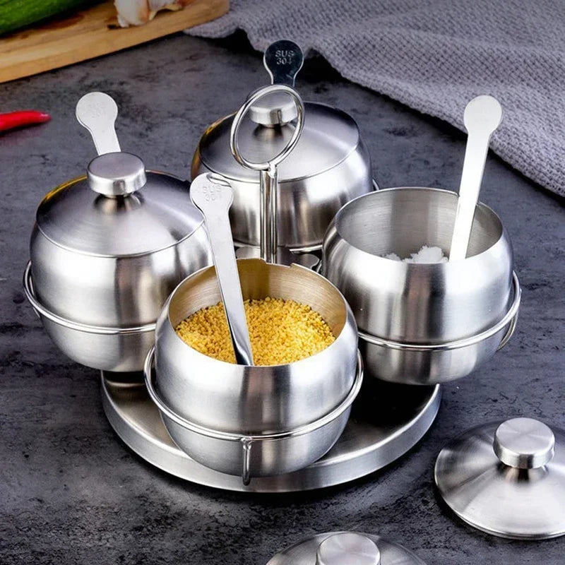 Axyaa Steel Seasoning Jars Set : Spice Container Condiment Bowls Sugar Salt Bowl