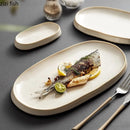 Axyaa Oval Ceramic Fish Plate: Stylish Tableware for Steaming, Barbecue, Sushi, Desserts
