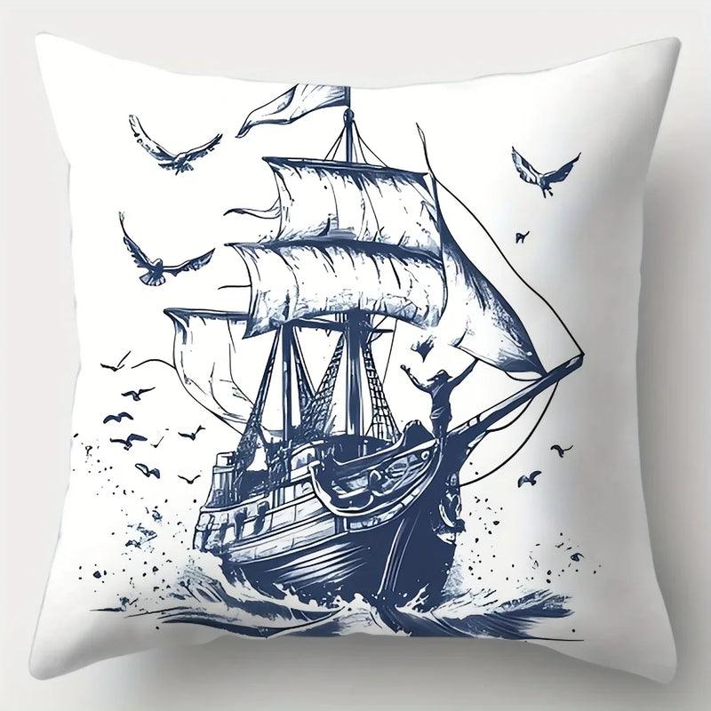Nautical Sailing Pillowcase Set, Axyaa Brand, 17.7"x17.7", Sofa Waist Cushion Coastal Decor