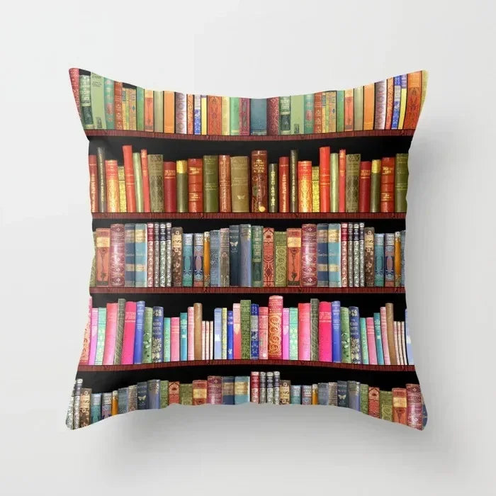 Axyaa Retro Library Pattern Pillowcase for Home and Office Decor