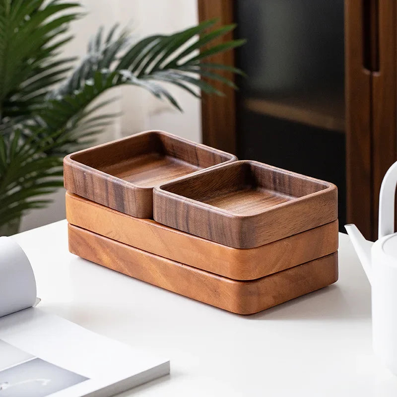 Axya Solid Wood Japanese Style Walnut Tray for Desserts, Tea, and Fruit