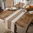 Axyaa Striped Cotton Linen Table Runner with Tassels for Home Dining Decor