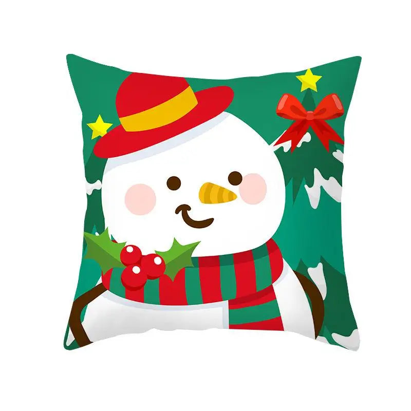 Axyaa Christmas Elk Santa Claus Cushion Cover Home Decor Square