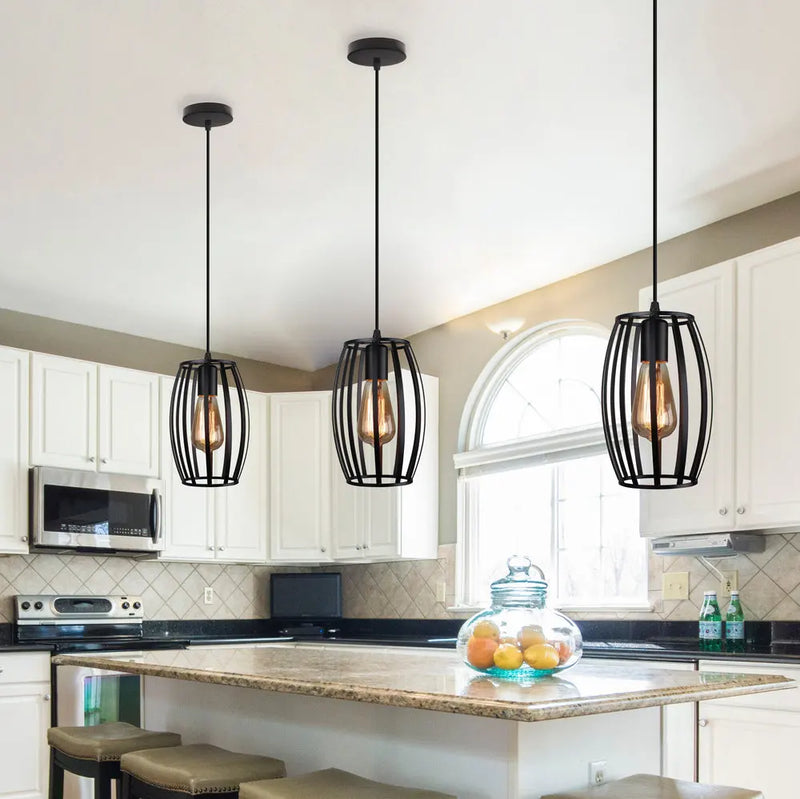 Axyaa Retro Loft Cage Pendant Light Industrial Vintage Kitchen Island Lamp