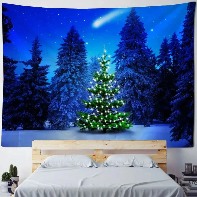 Axyaa Aurora Night View Christmas Tree Tapestry for Festive Home Decor