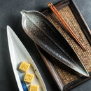 Axyaa Bamboo Leaf Sushi Ceramic Plate for Restaurant, Fish, Snack, Dessert
