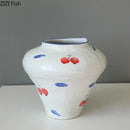 Cherry Pattern White Porcelain Vase Axyaa Classical Plant Pot Floral Room Decor