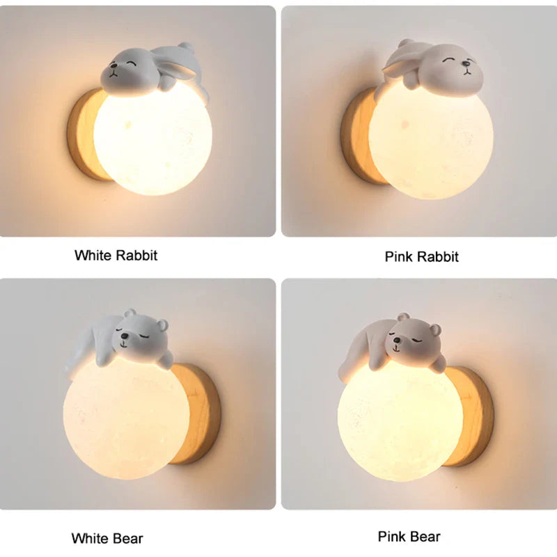 Axyaa Cartoon Bear Moon Wall Light for Bedroom Night Lights