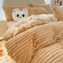 Axyaa Winter Warm Striped Rabbit Plush Four-piece Bed Sheet