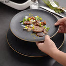 Axyaa Ceramic Gold Edge Flat Plate Set for Steak, Pasta, and Desserts