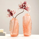 Axyaa Pink Glass Vase with Irregular Ice Cubes Relief, Home Decor Flowerpot