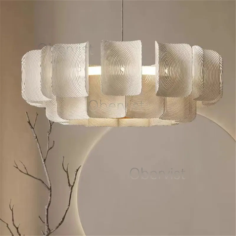 Axyaa White Acrylic LED Chandelier Minimalist Hanging Light Fixture for Bedroom, Dining, Living Room