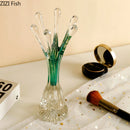 Axyaa Green Glass Vase Artificial Floral Decoration for Desk and Room Aesthetic