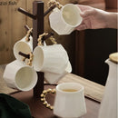 Axya White Ceramic Tea Set with Wooden Tray Teaware Tools Juice Pot Water Bottle