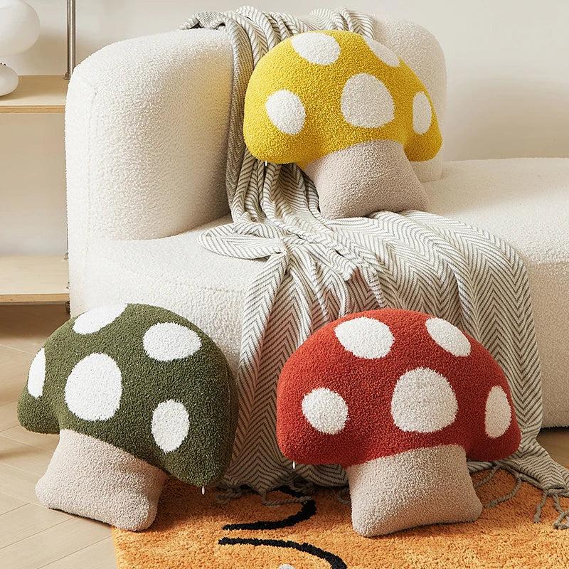 Axyaa Plush Mushroom Pillow 45x50cm. Removable Cover, Decorative Cushion for Bedroom Sofa.