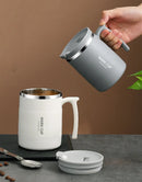 Axyaa Stainless Steel Coffee Mug with Spoon, Lid, and Handle - 500ml