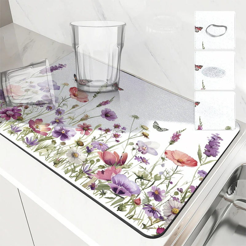Axyaa Butterflies Draining Mat: Quick Dry Kitchen & Bathroom Drain Pad