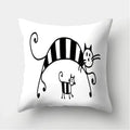 Axyaa Black & White Cat Pattern Cushion Cover for Living Room, Bedroom & Sofa