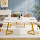 Axyaa Modern 55" White Dining Table with Gold Legs & Faux Marble Top