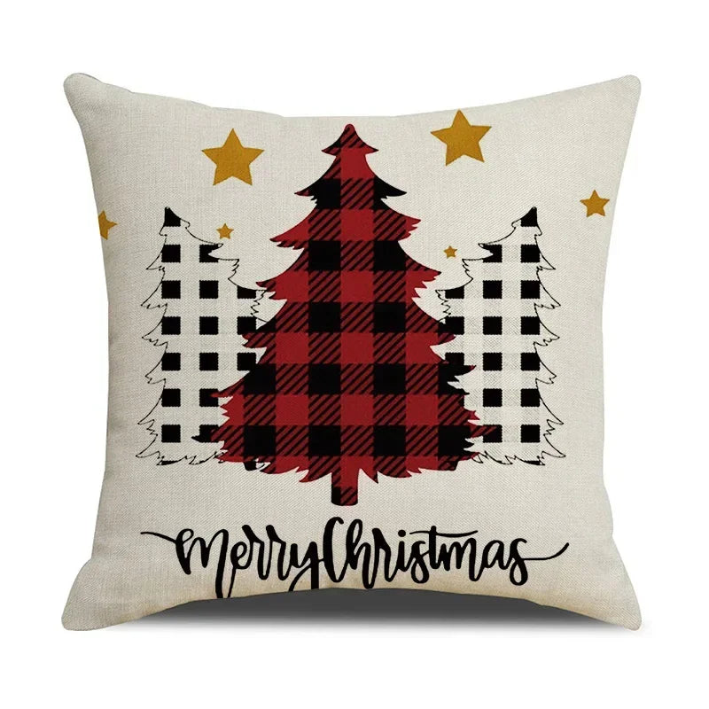 Axyaa Christmas Linen Print Throw Pillow Cover for Home Sofa, Living Room and Bedroom