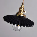 Axyaa Retro Ceramic Pendant Light Black White Vintage Hanging Lamp with Brass Socket