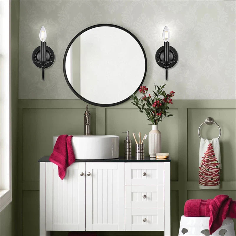 Axyaa Retro Industrial Black Iron Wall Lamp - E14 Candle Light for Bedroom, Kitchen, Bar