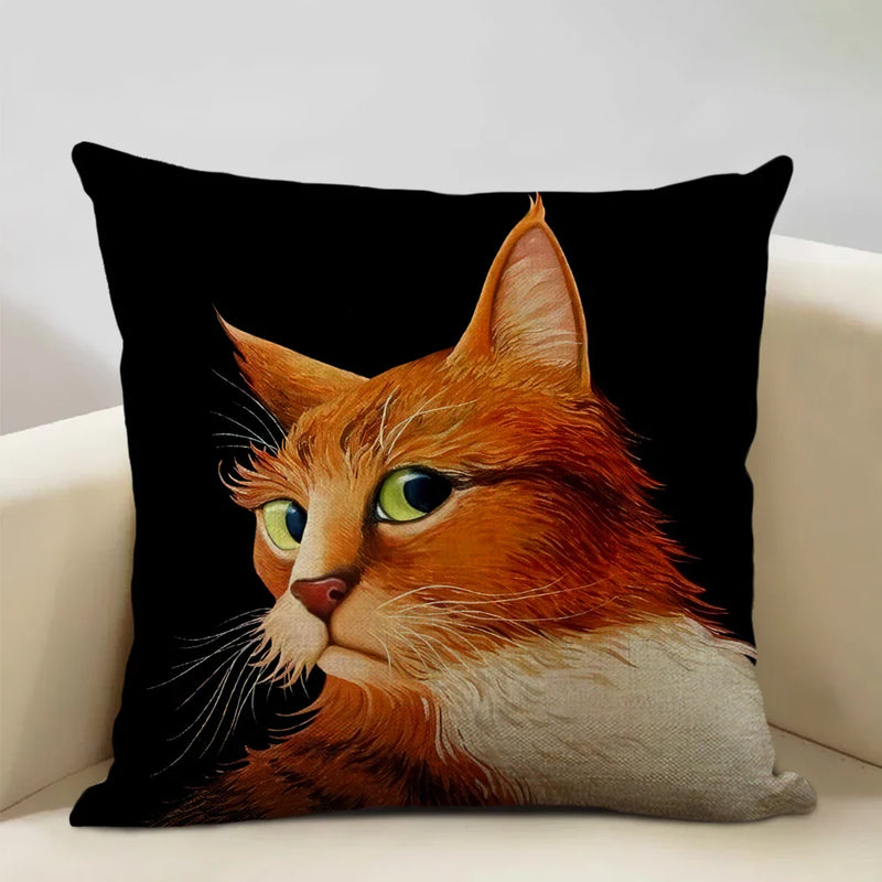Axyaa Cat and Dog Pattern Cushion Cover 45x45cm Linen Square Pillowcase