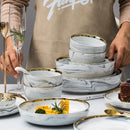 Axya Gold Marble Ceramic Kitchen Dinner Set for Food, Salad, Noodles, Soups
