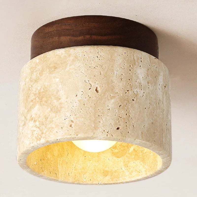 Axyaa Round Stone Wood LED Ceiling Light for Home Living Corridor Balcony