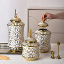 Axyaa Ceramic Storage Jar & Vase: White Gold Luxury Decor & Flower Arrangement