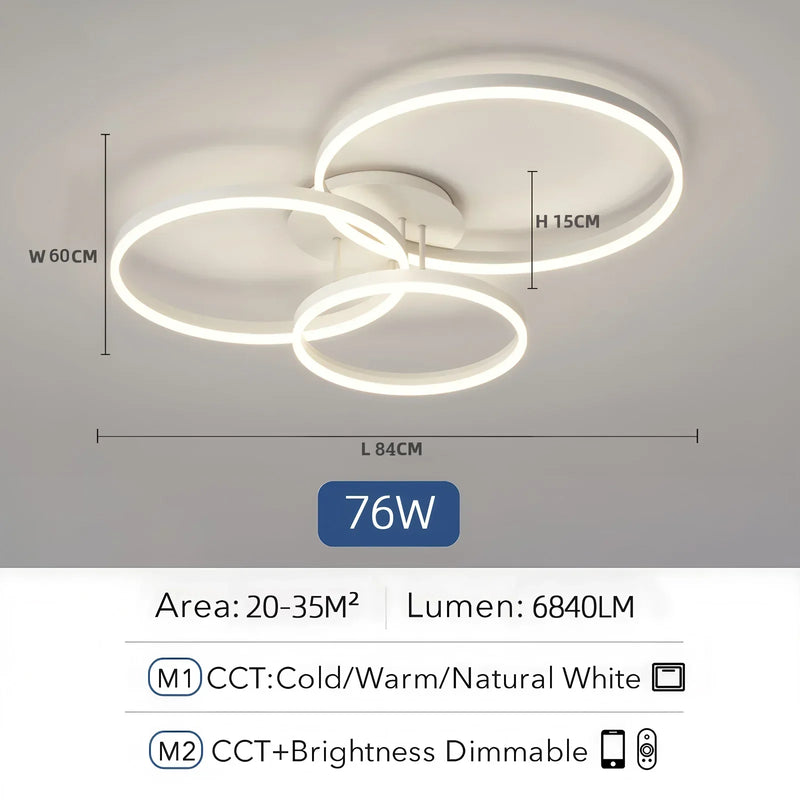 Axyaa Smart Led Chandeliers 3 Circle Ceiling Light with Remote Control App