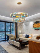 Axyaa Luxury LED Crystal Glass Chandelier for Modern Villa Decor.