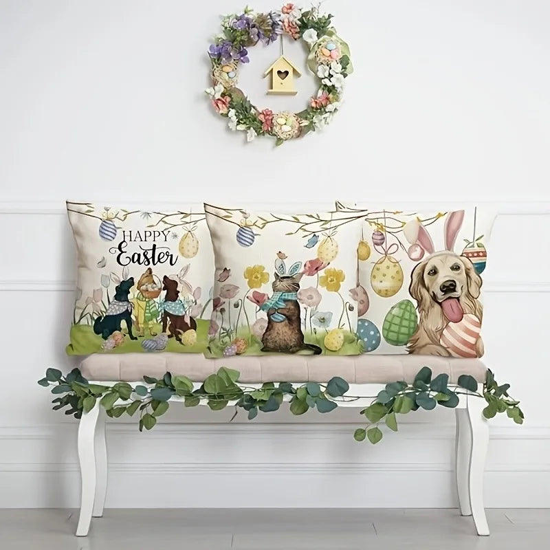 Easter Puppy Cat Egg Pattern Pillowcase - Axyaa Brand Home Decoration