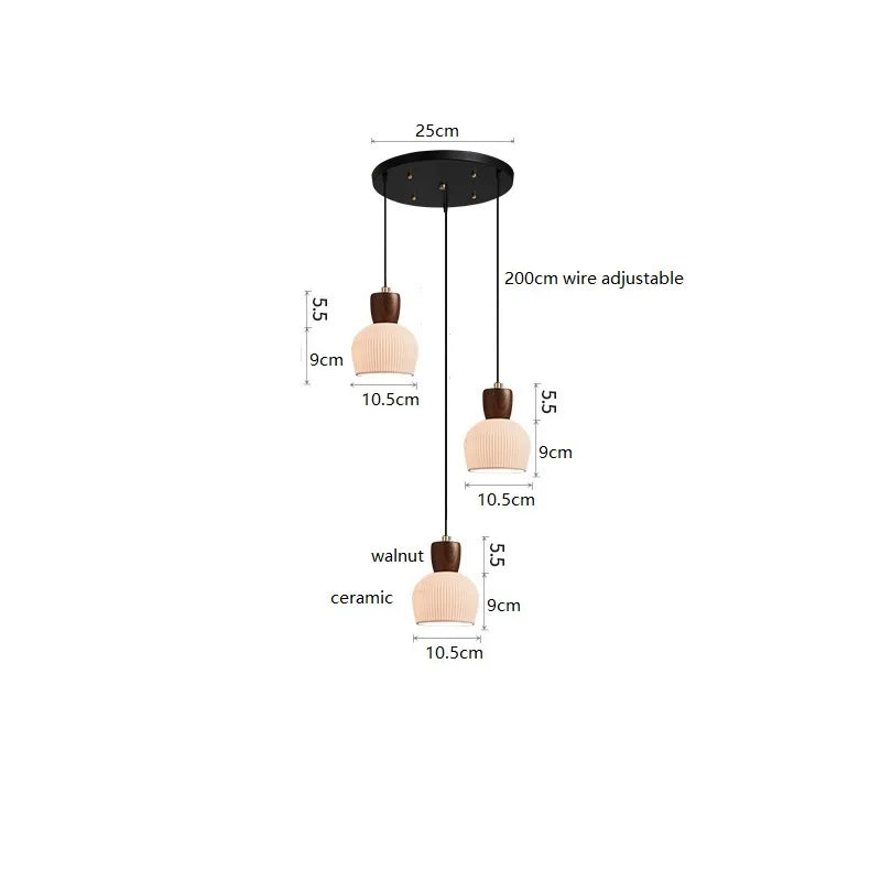 Axyaa Walnut Ceramic Nordic LED Pendant Lights - Japanese Style Modern Hanging Lamp