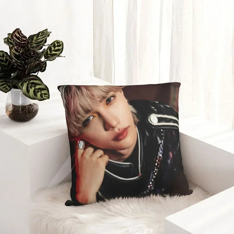 Axyaa Satin Hwang Hyunjin Pillow Cover - Decorative Bedroom Office Pillowcase Square Zipper Case