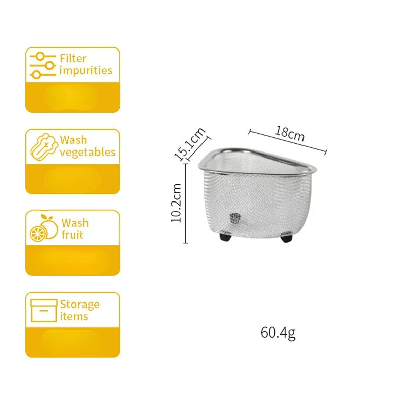 Axyaa Stainless Steel Triangle Sink Basket Residue Filter Net Veggie Wash Shelf