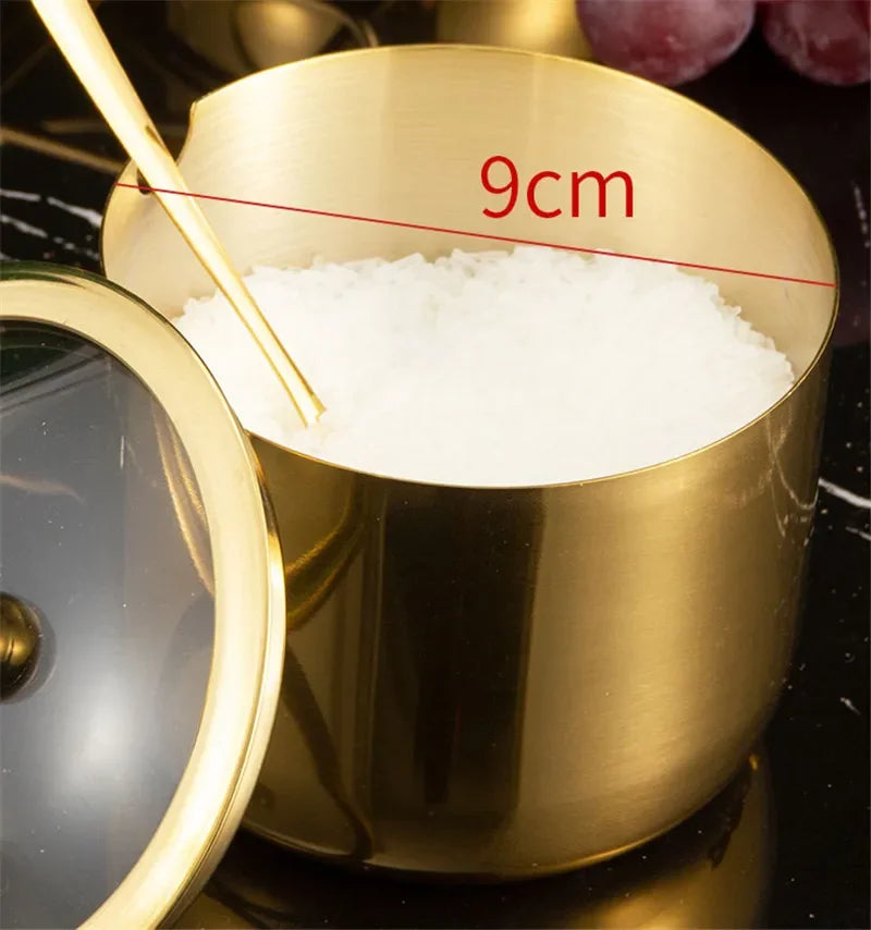 Axya Seasoning Box Bottle Glass Cap with Spoon - Spice Jar Salt Storage Soy Sauce Dish
