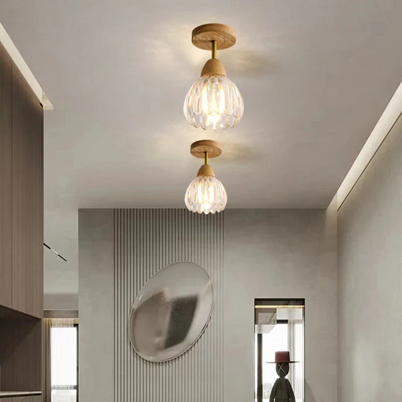 Axyaa Clear Glass Ceiling Light with Wood E27 Bulb for Bedroom, Dining Room, Hallway